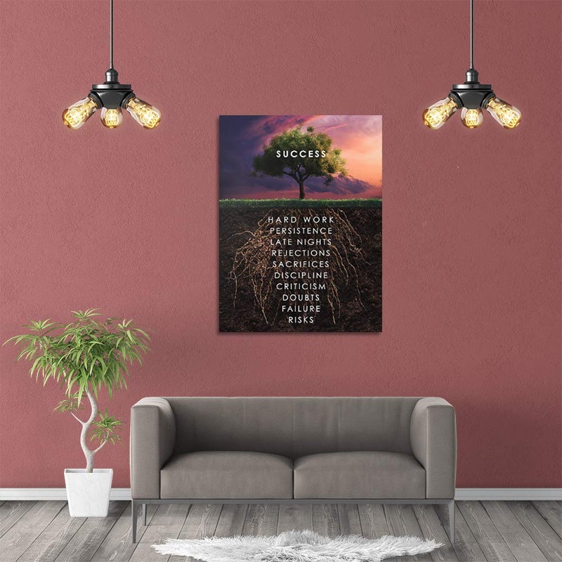 Yetaryy Inspirational Canvas Wall Art Motivational Painting Success Tree Picture Motivation Entrepreneur Quotes Posters Prints Artwork Decorations for Home Office School - 24" Wx36 H - Image 2